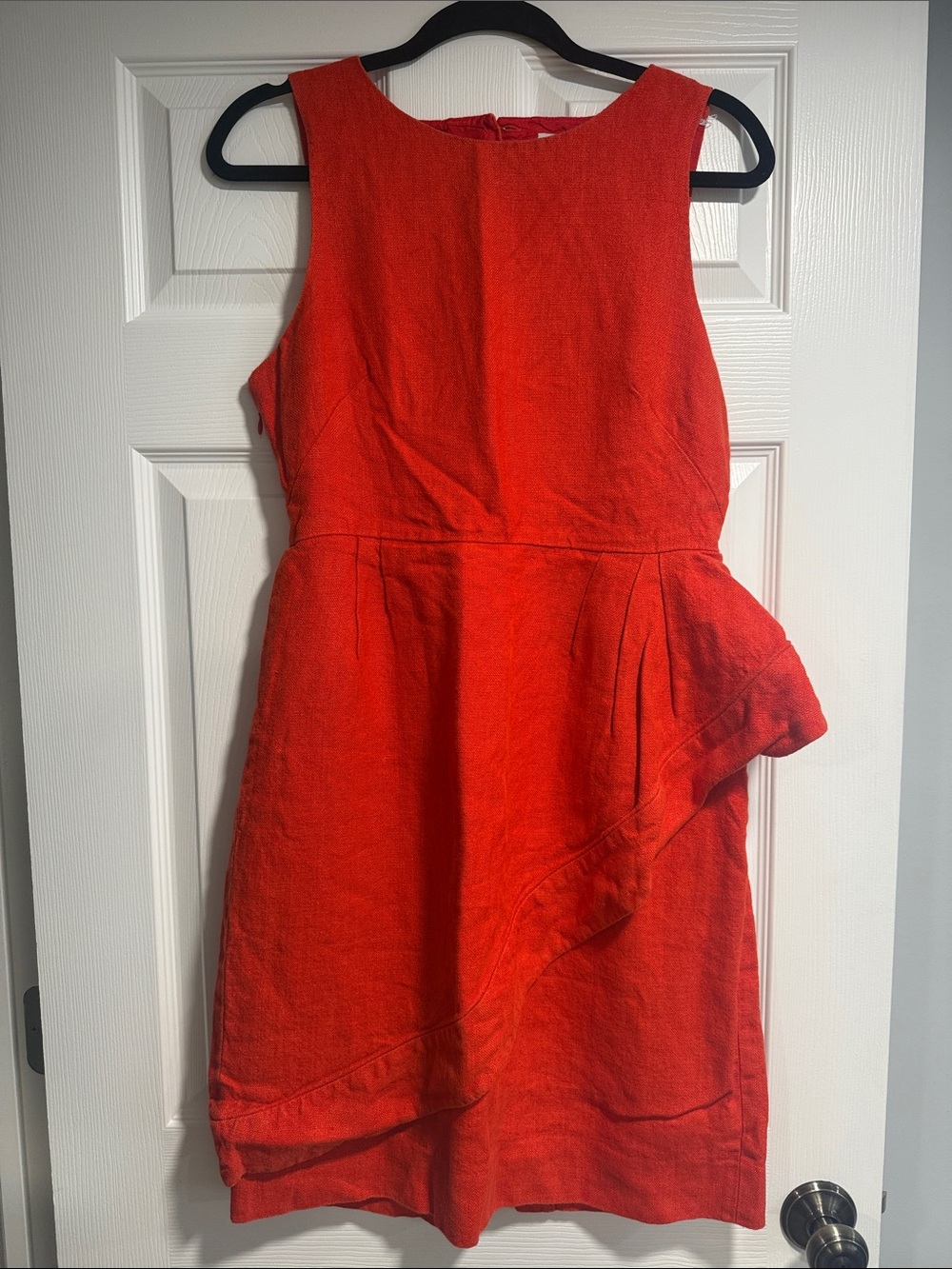 J. Crew Sleeveless Red Midi Dress with Side Ruffle